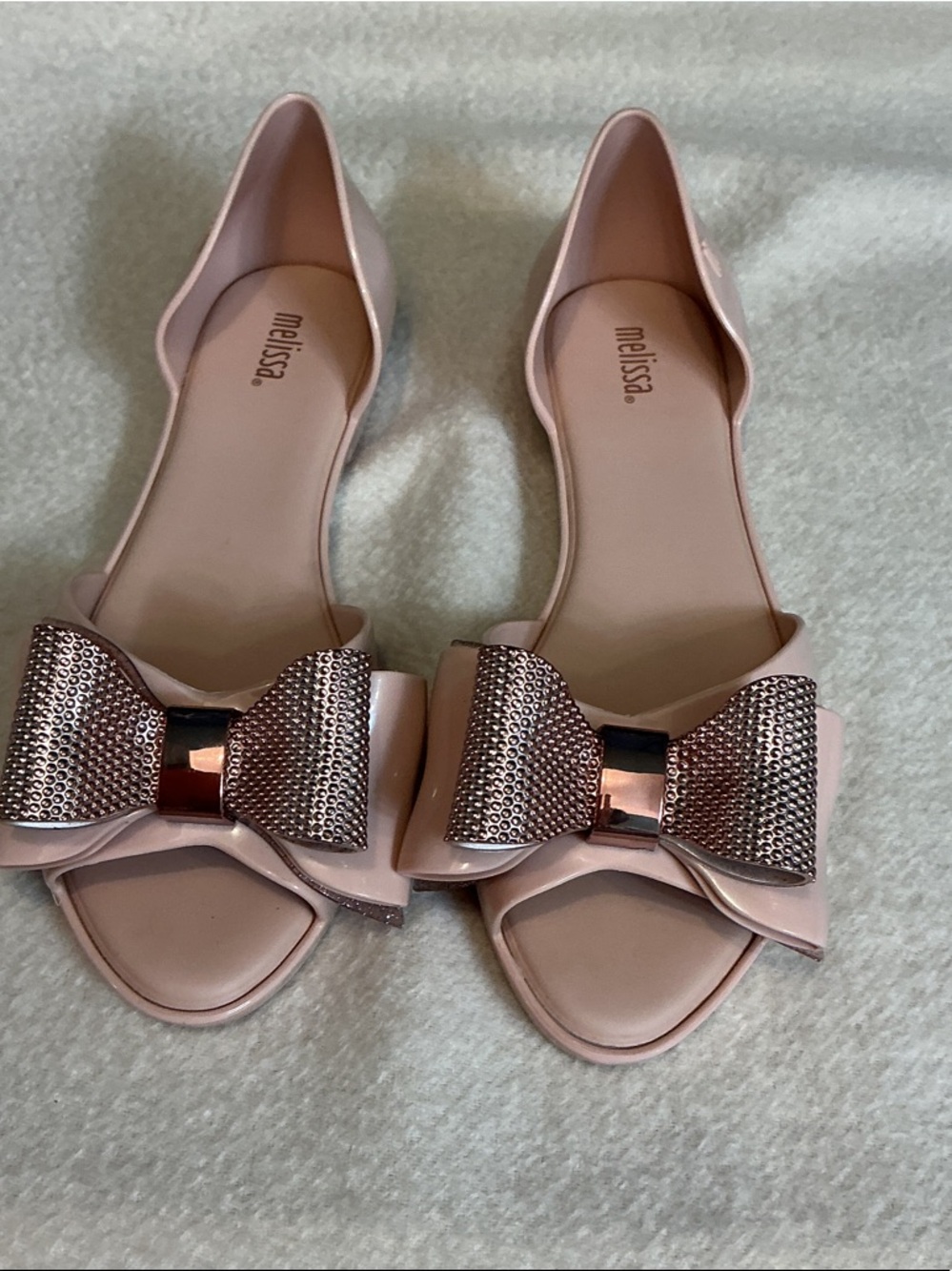 Melissa D'Orsay Flats in Light Pink with Rose Metallic Bow